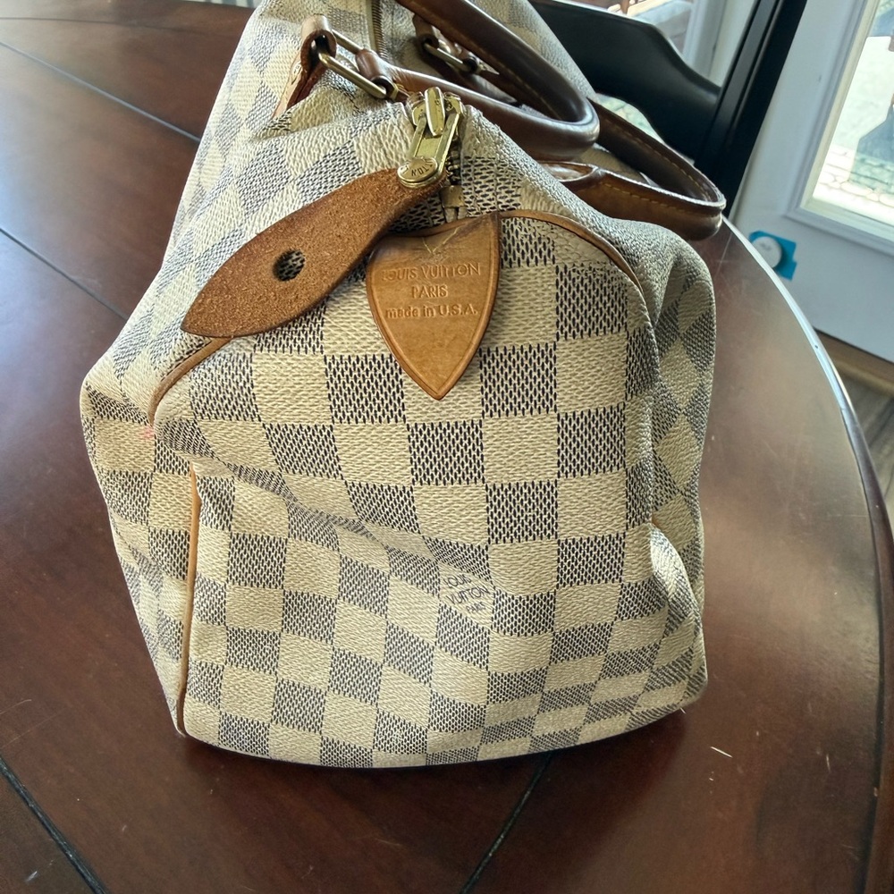 Louis Vuitton Damier Azur Canvas Speedy Bag in Brown and Cream - Picture 2 of 10